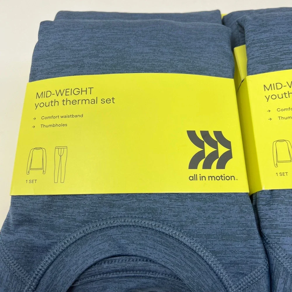 LOT of 2 All In Motion Mid-Weight Thermal Set Youth L 10/12 Blue Thumbholes NWT
